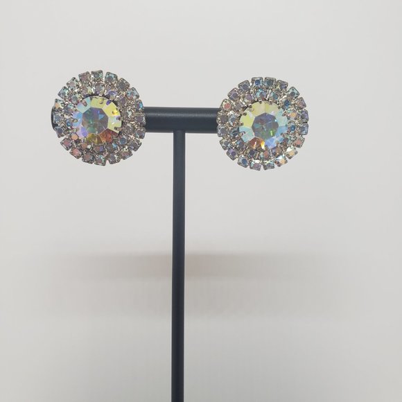 Large Iridescent Silver Cubic Zirconia Earrings - Picture 5 of 9